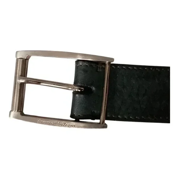 Ermenegildo Zegna Belt Leather Logo Buckle Black Men's 36 Italy - Picture 4 of 9